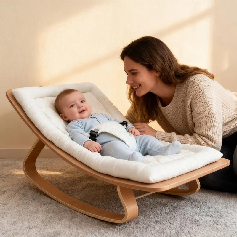 2-in-1 Babyliege aus Buchenholz – Babywippe & Kinder-Schaukelstuhl