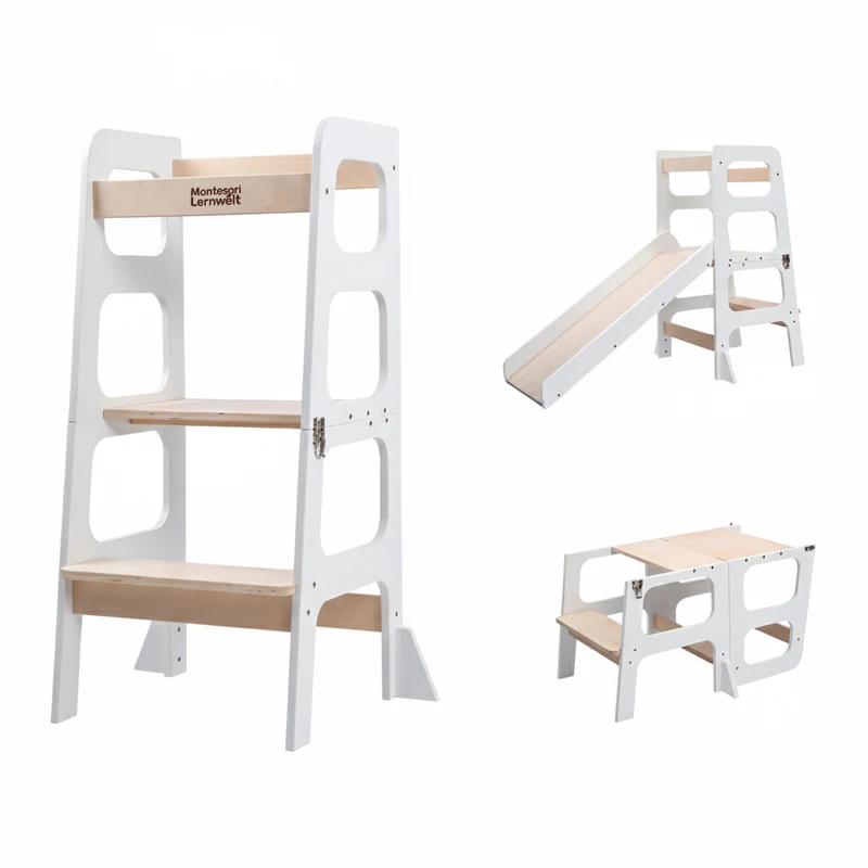 Montessori Lernturm 3-in-1 – Mit Rutsche & Tisch