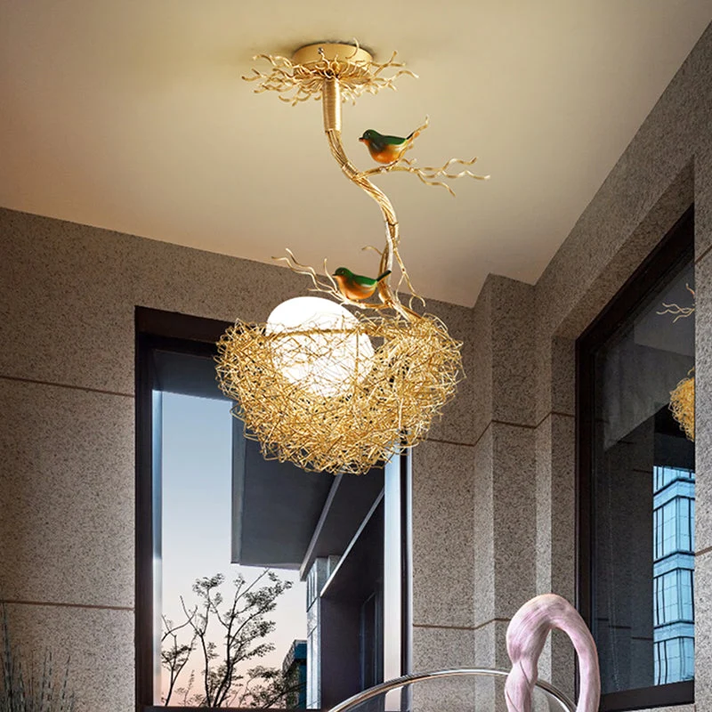 Guld Art Deco Taklampa med Glasglob