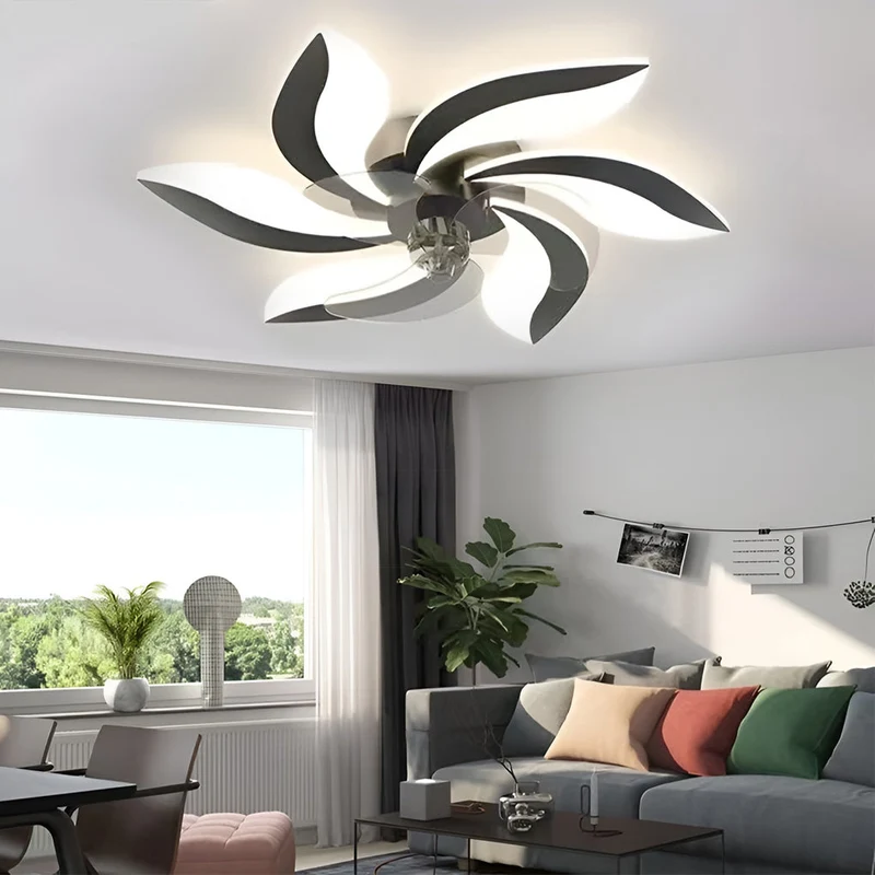 Takfläktlampa med blommig LED-design