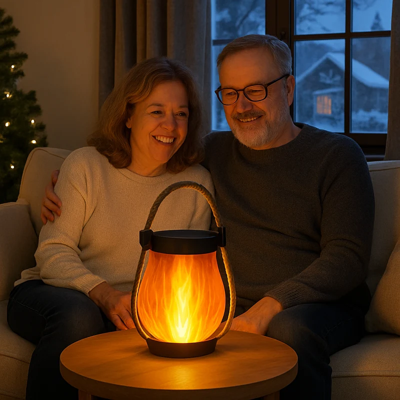 Sol- og USB-opladelig LED Lanterne med Flammeeffekt