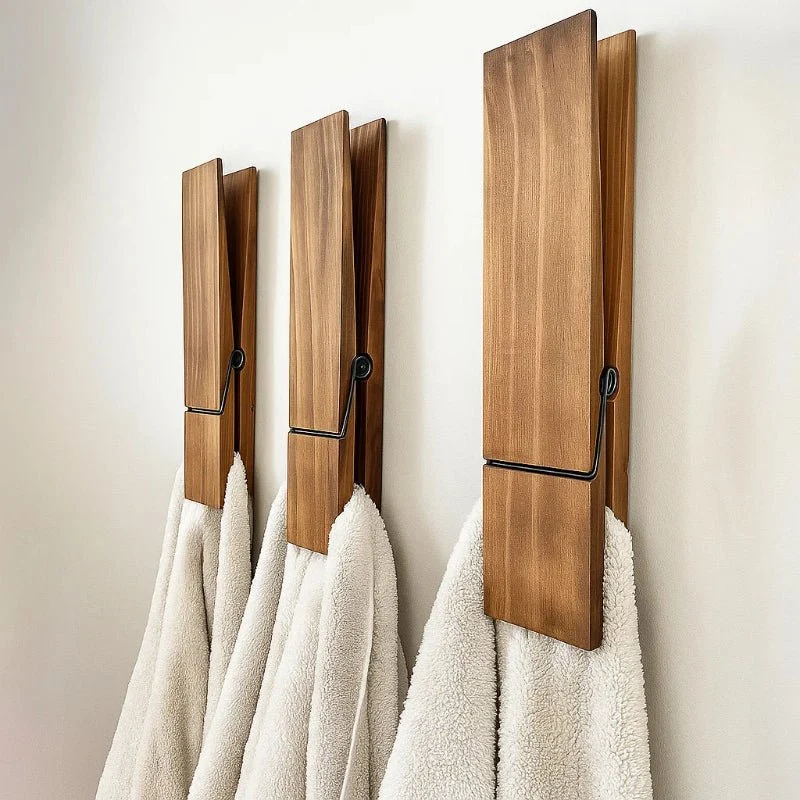 Elegant Håndklædeholder i Træ – Skandinavisk Design til Store Håndklæder