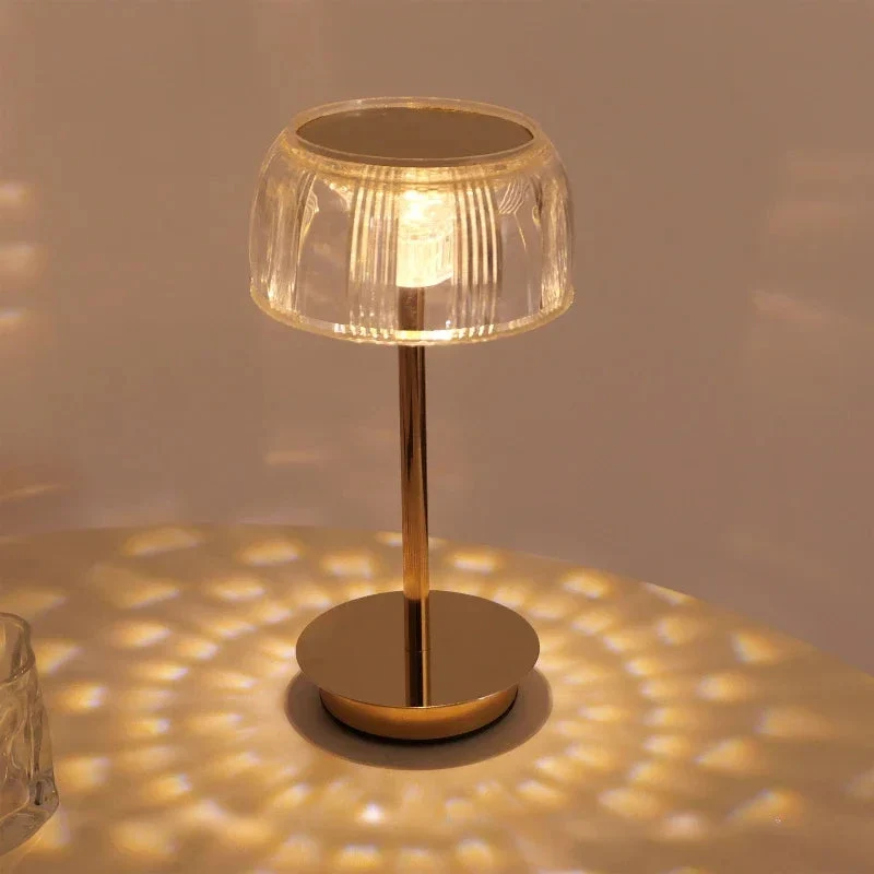 Trådløs Krystal Bordlampe i Guld - Justerbar Lysstyrke