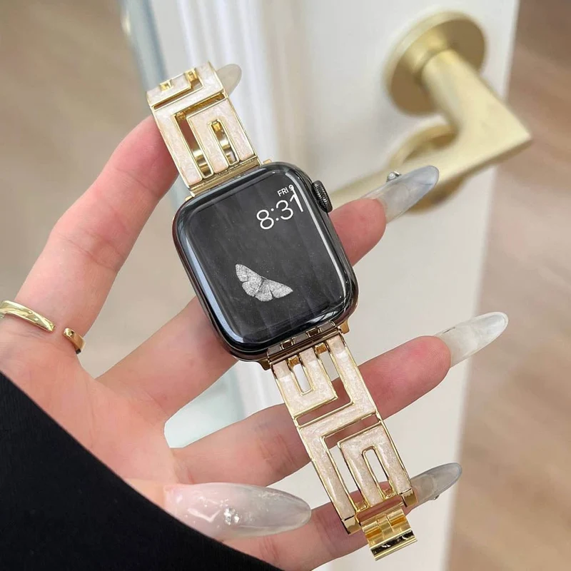 Firkantet rustfrit stål Apple Watch-rem til formelle lejligheder
