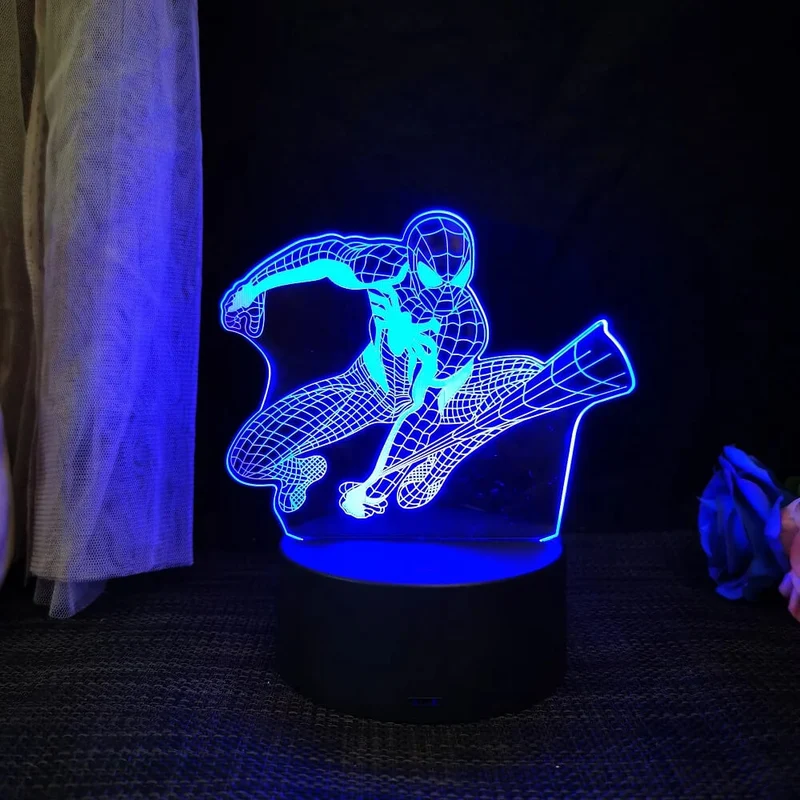 3D Superhjälte LED Nattlampa med Fjärrkontroll | 16 Färger & Touch – USB & Batteridriven Akryllampa för Barn & Gamingrum