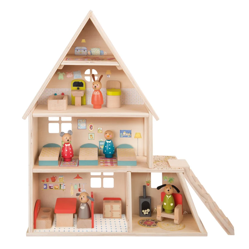 Moulin Roty La Grande Famille French Country House with Furniture Red