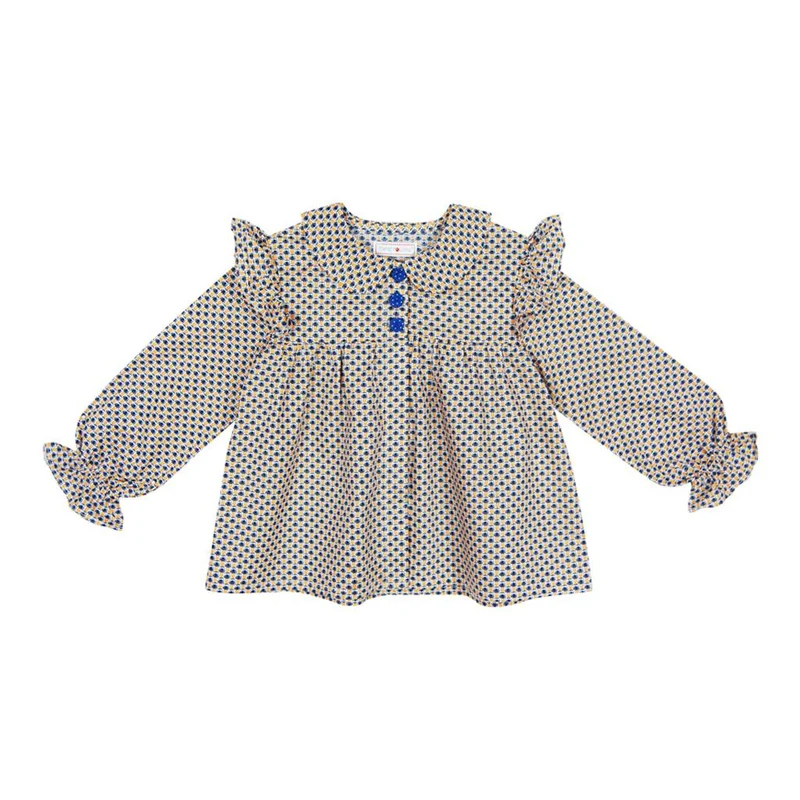 Tang' Roulou Blouse Blue Yellow Dots