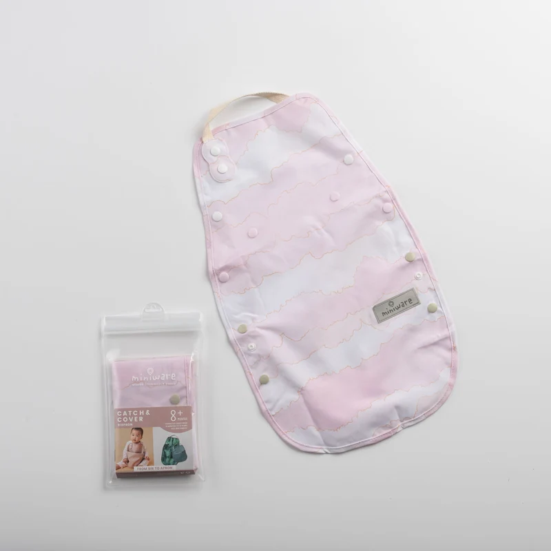 Miniware Catch & Cover - 2in1 Bib & Apron - Pink Cloud