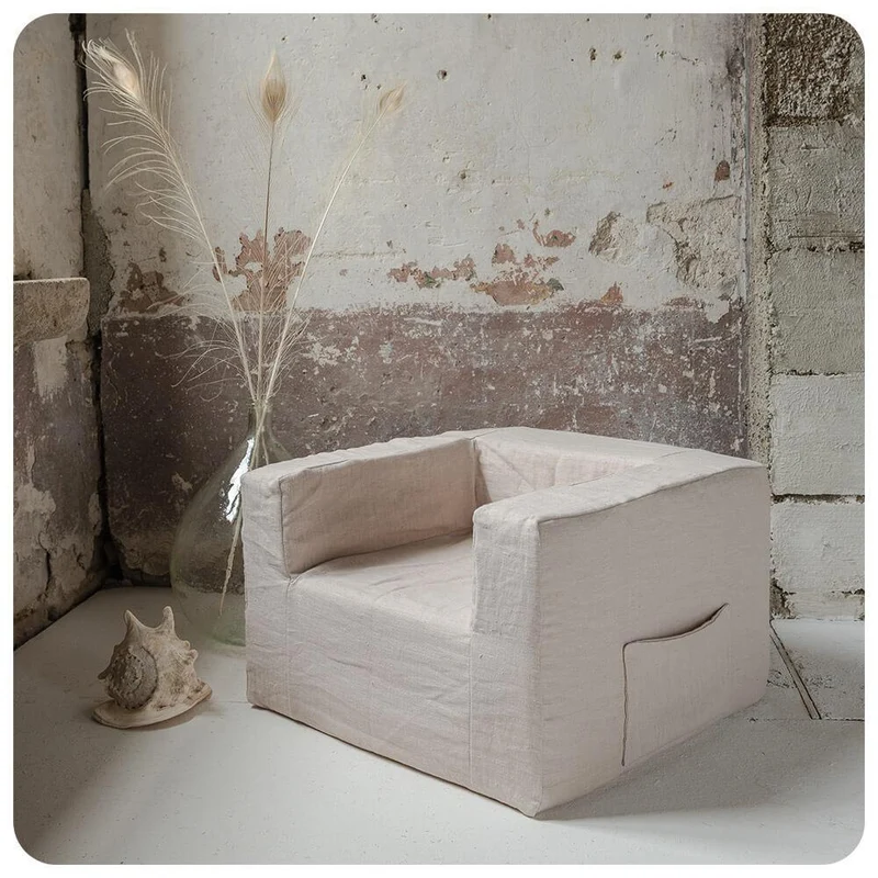 Maison Baba Baba Washed Linen Lounge Chair Pale Pink