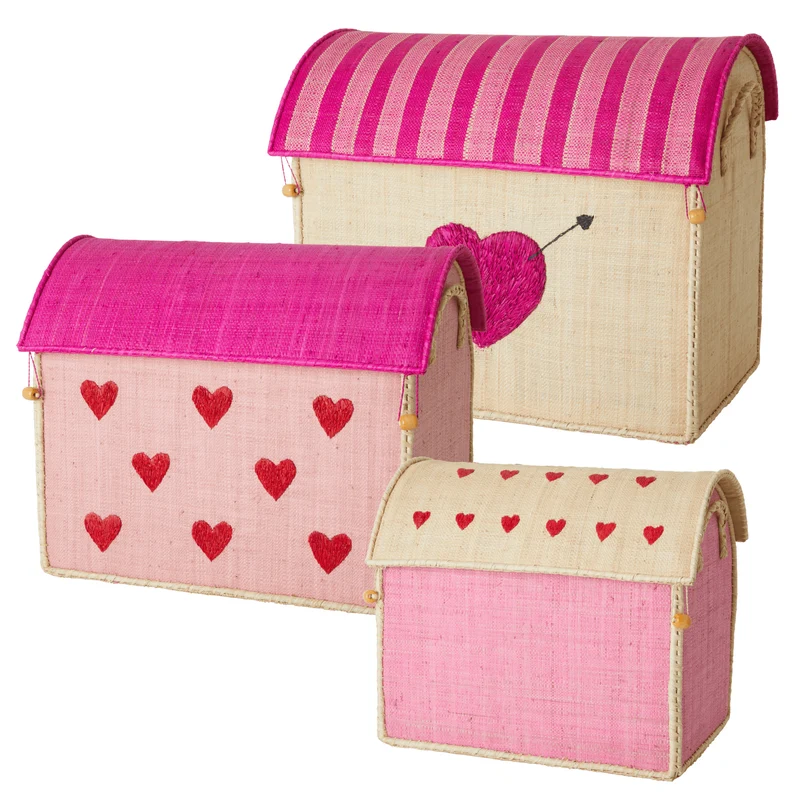 Rice DK Raffia Toy Basket with Hearts