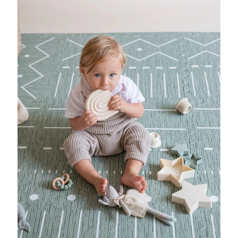 Toddlekind Prettier Puzzle Playmat Berber Moss 120x180cm - 6 Tiles & 12 Edging Borders