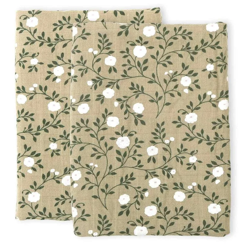 A Little Lovely Company Muslin Cloth Set of 2: Blossom - Dark Sage