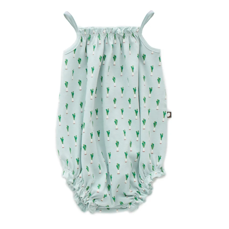 Oeuf Tie Strap Romper Leek Print