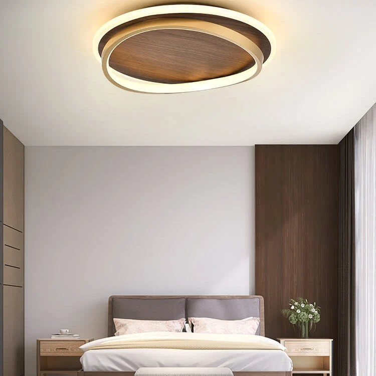 Taklampa med valnötsfinish och LED-panel