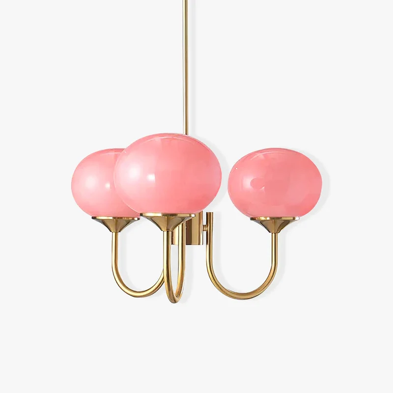 Taklampa med rosa glasglobskärmar