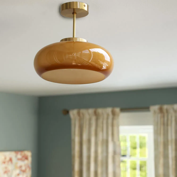 Taklampa Vintage Glas Mässing Semi Flush