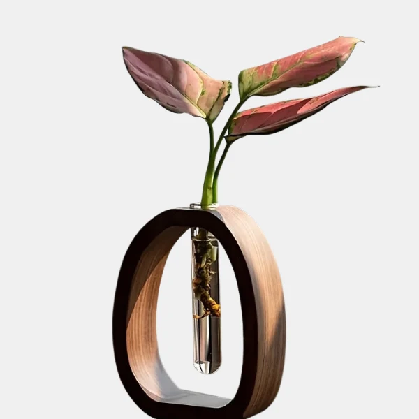 Elegant Mini Vase i Valnøddetræ med Glasindsats til Planter