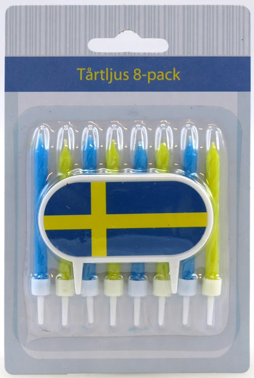 Tårtljus med hållare (8-pack) blå & gul