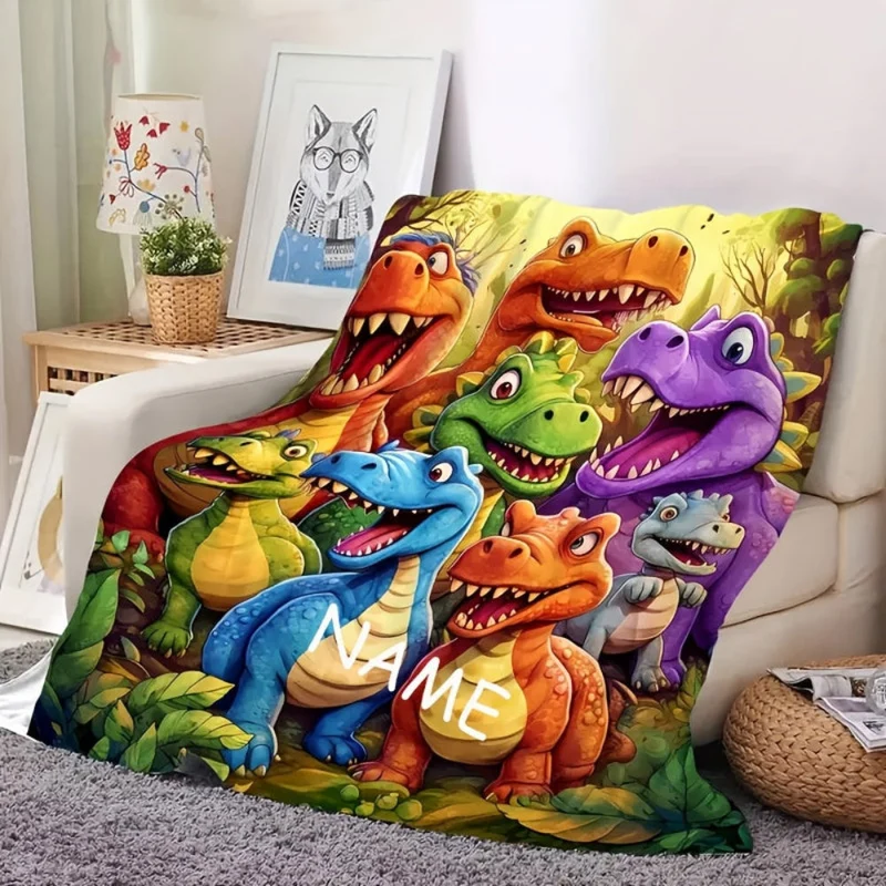 Personliggjort børne tæppe med dinosaur motiv