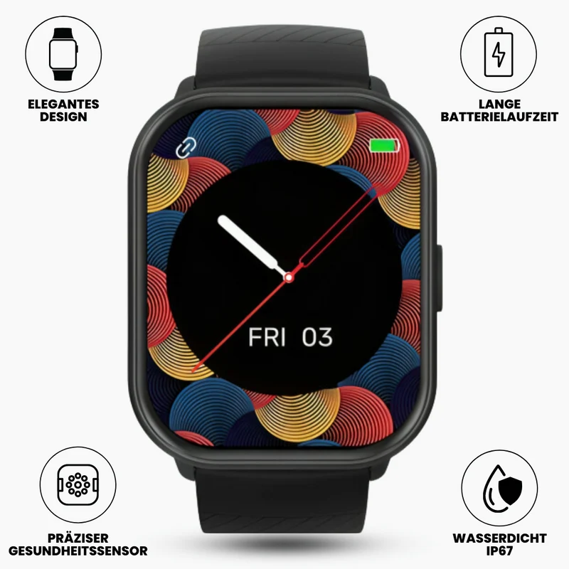 Smartwatch med realtids hjertefrekvensmåler til iOS/Android – blodtryk og ilt tracker