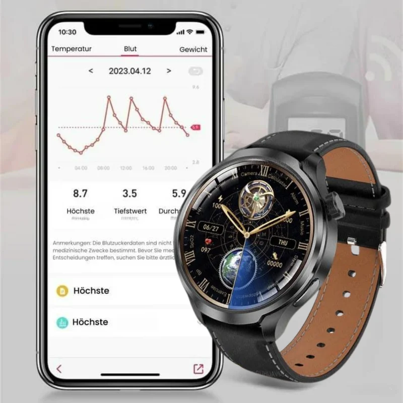 Sundhedssmartwatch med læderrem - VitalSense Pro X (2025)