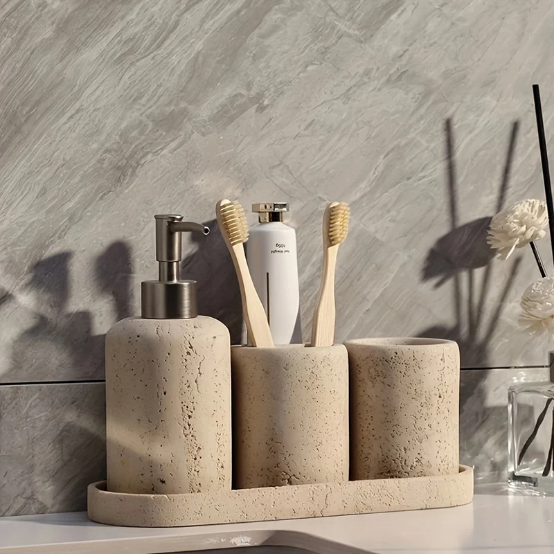 Sæbedispenser i Marmor – Luksus Resindispenser med Stål Pumpe til Badeværelse eller Køkken