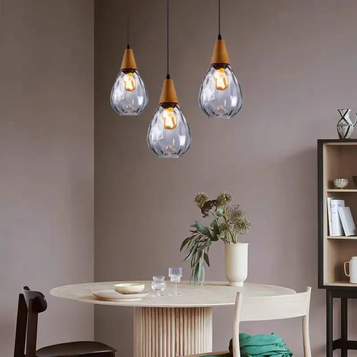 Pendellampa Tårdroppe Glas Trä Modern Hängande