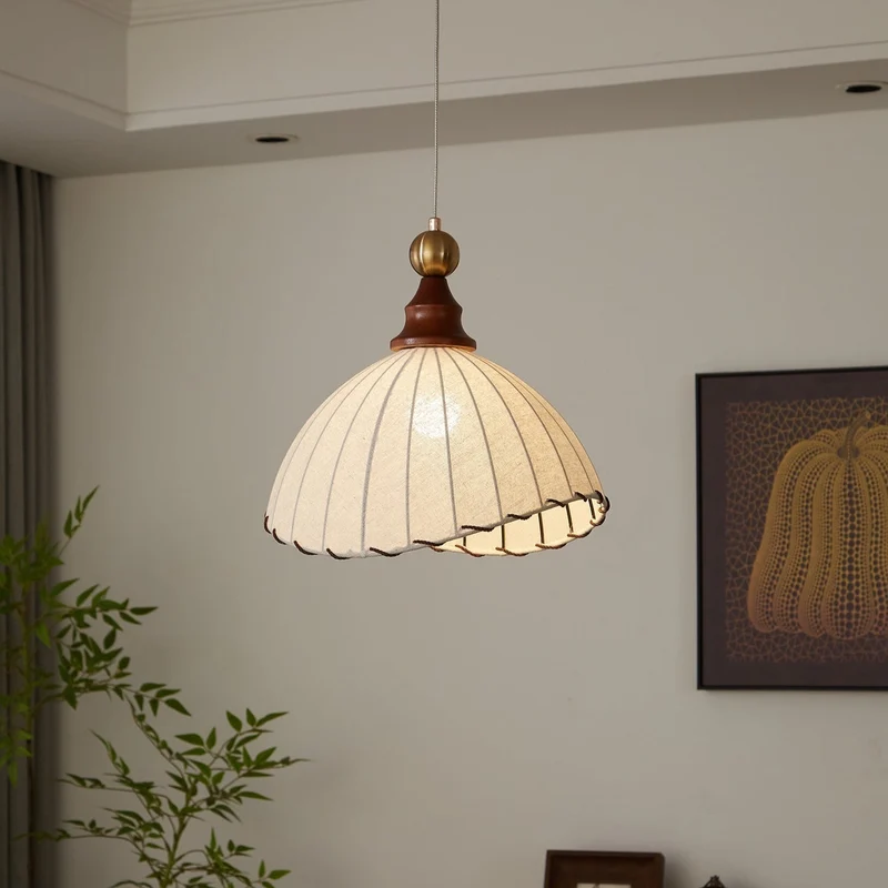 Pendellampa Textilskärm Trä Taklampa