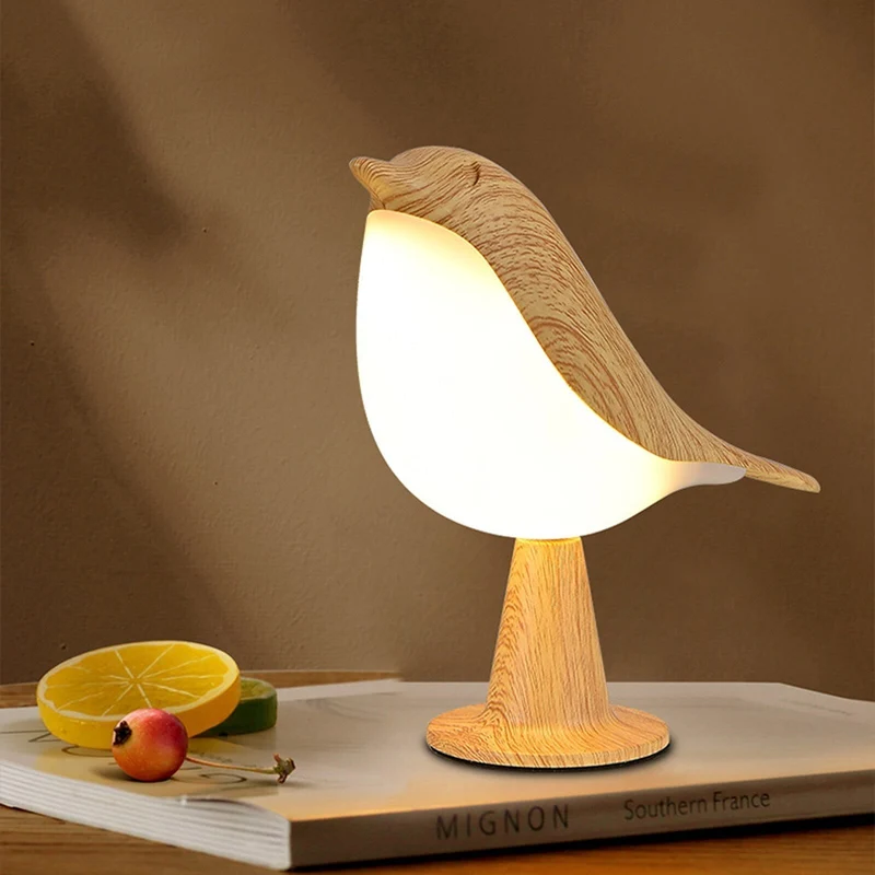 Modern trä LED bordslampa Fågel design