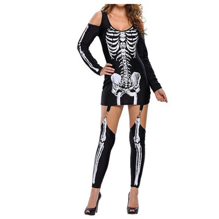 Kvinnors Halloweenkostym | Skeletttryck Mini
