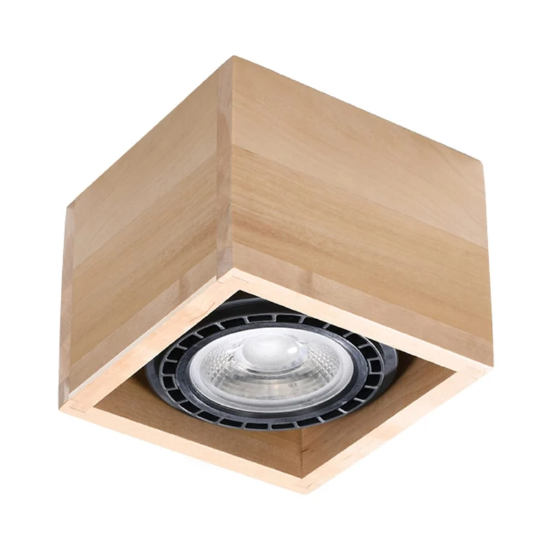 QUATRO 1 Naturlig Trä Taklampa - Minimalistisk Design - Träkonstruktion - Lätt att Rengöra - Utbytbara GU10 Ljuskällor - Lämplig för Olika Interiörer