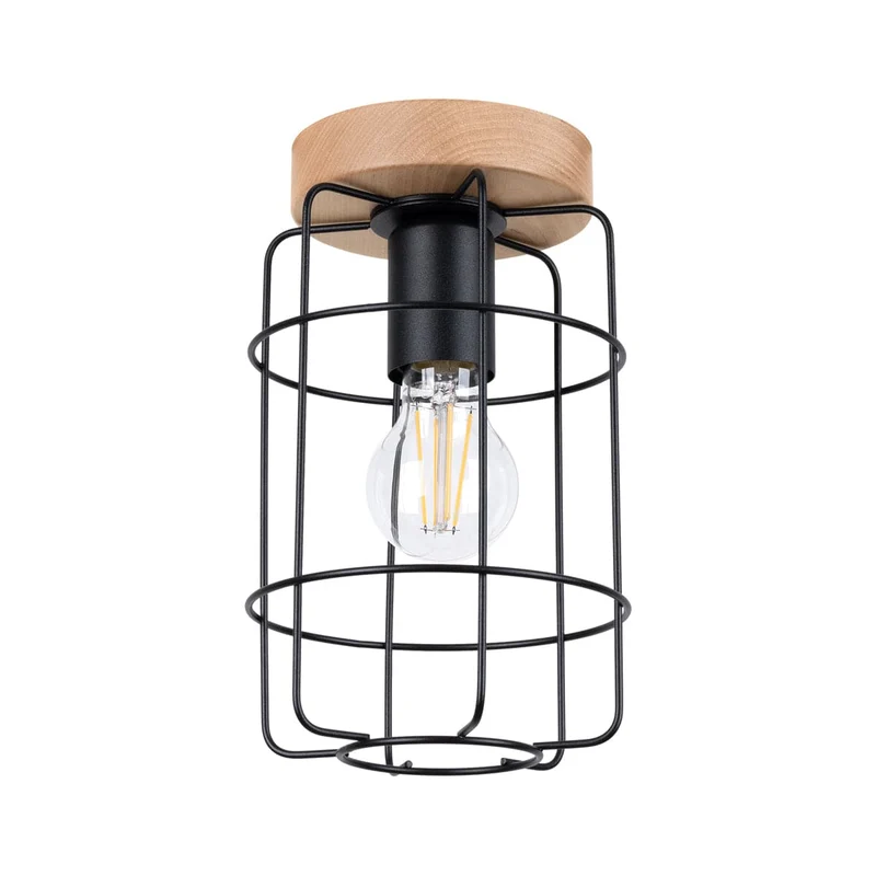 Gotto Taklampa - Modern Loft Design - Svart Stål och Naturligt Trä - Varm Lugnande Ljus - Hållbar Konstruktion - Perfekt för Klassiska och Moderna Interiörer
