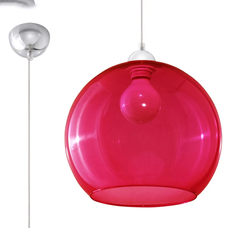 Glasbollpendellampa Röd - Elegant Hängande Lampa - 8 Färgalternativ - Bytbar E27 Lampa - Jämnt Spridd Ljus - Lätt att Rengöra