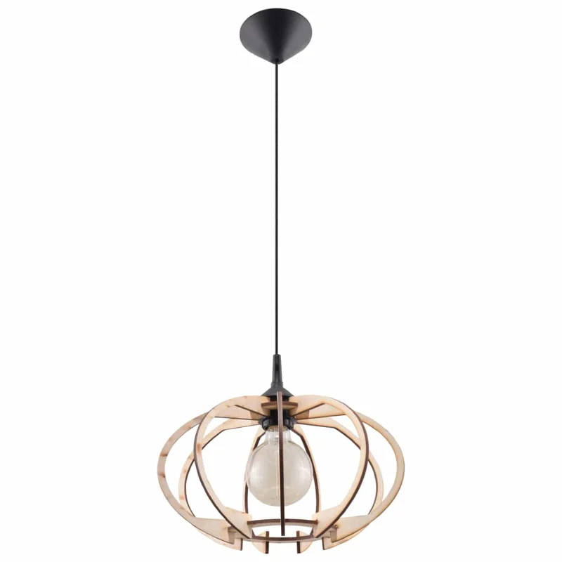 Pendellampa Mandelino Naturligt Trä - Modern Träpendellampa - Justerbar Upphängning - Varm och Mysig Belysning - Kompatibel med E27 Glödlampor