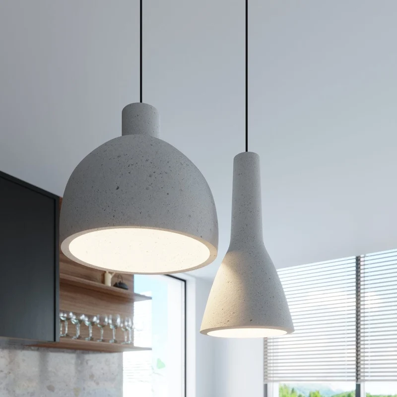 Pendelampa Empoli - Betongpendelampa - Industriell loftstil - Hållbar grå betong - Universal monteringssystem - Utbytbar E27-lampa