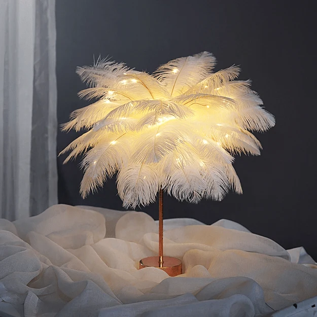 Strutsfjäderdesign Palmträd Uppladdningsbara Bordslampor