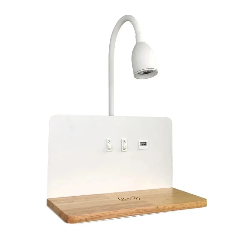 LED Vägglampa Med USB-gränssnitt – Trådlös Laddning - Modern - 360° Rotation - Justerbar Sänglampa