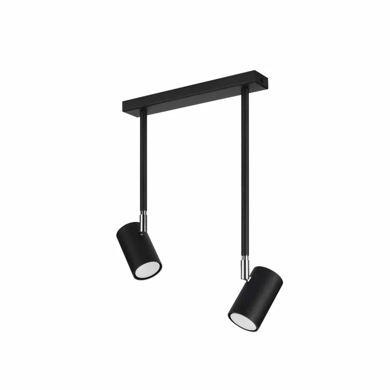 NORANO Taklampa 2 Svart - Justerbar Ljusriktning - Minimalistisk Design - Tillverkad i Polen - Tidlös Svart med Krominsatser - Modern och Funktionell