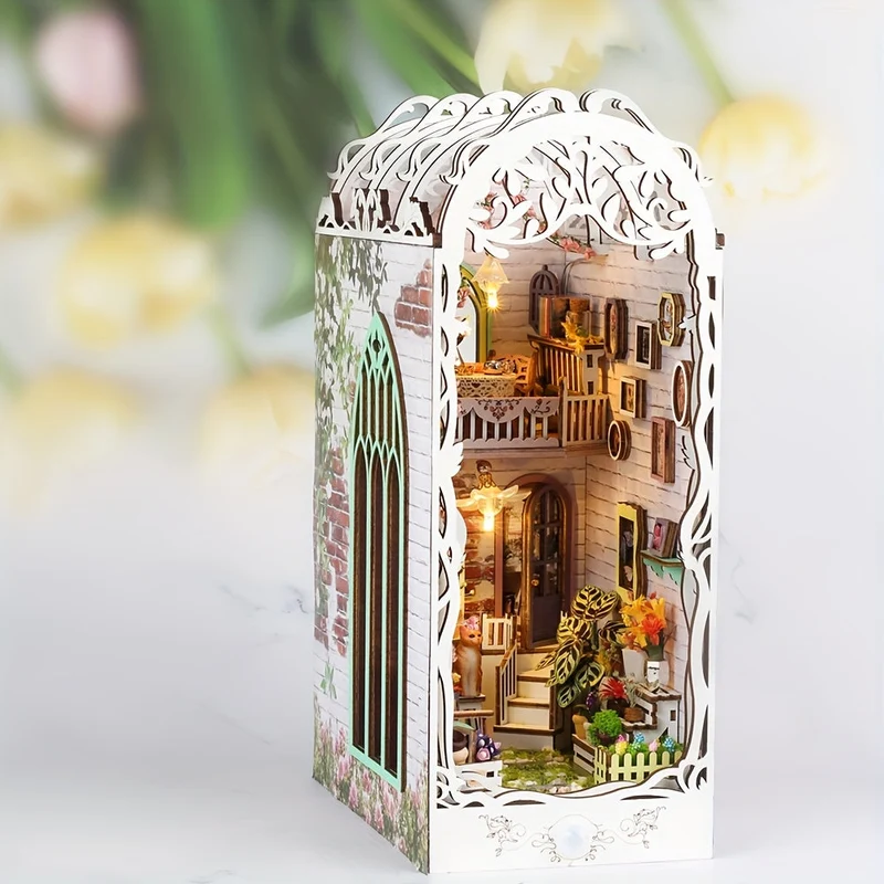 3D Puslespil i Træ – Blomsterhus med Automatisk Belysning