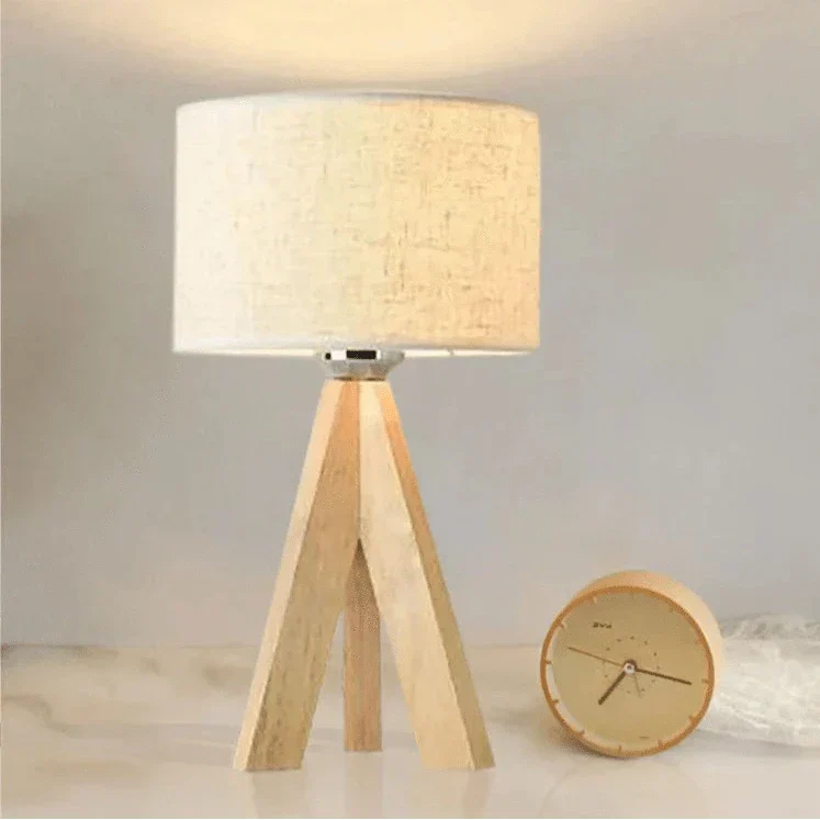 Modern E27 Bordslampa Med Tygskärm – Stilig Sängbelysning - Trä - Svart/Vit Alternativ - 47cm Höjd - Idealisk För Läsning