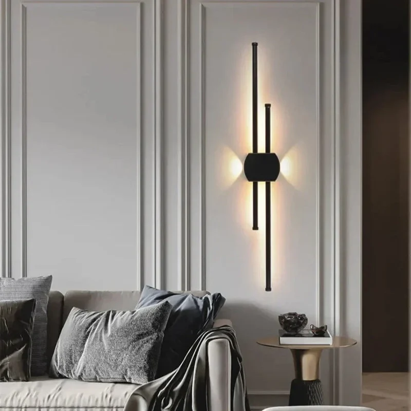 Minimalistisk LED Vägglampa – Modern Svart Järn Sconcelampa för Vardagsrum och Sovrum, Justerbara Höjdalternativ