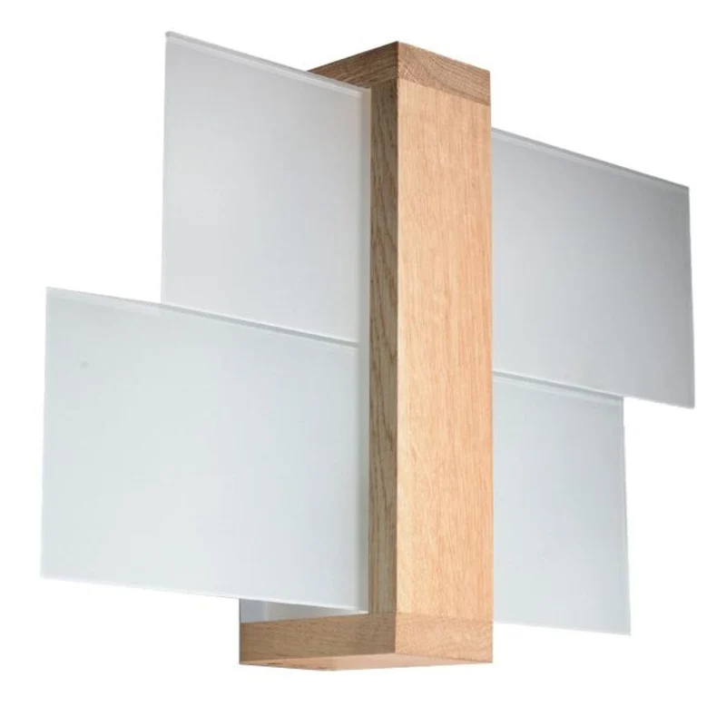 Feniks Modern Vägglampa - E27 - Trä & Glas - Naturligt Trä - 43x30x12 cm