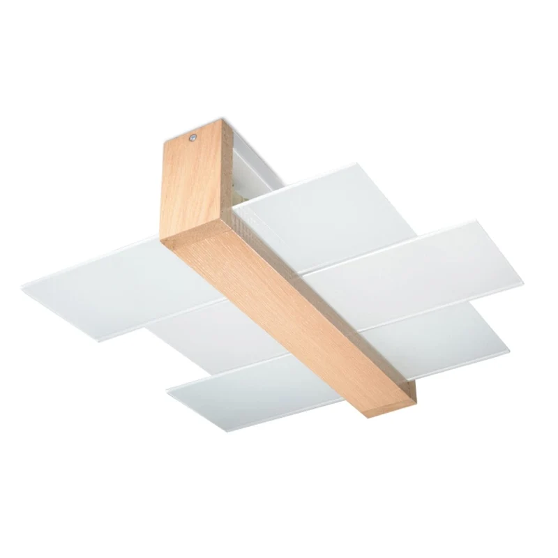 Feniks Modern Taklampa - E27 - Trä & Glas - Naturligt Trä - 43x43x12 cm