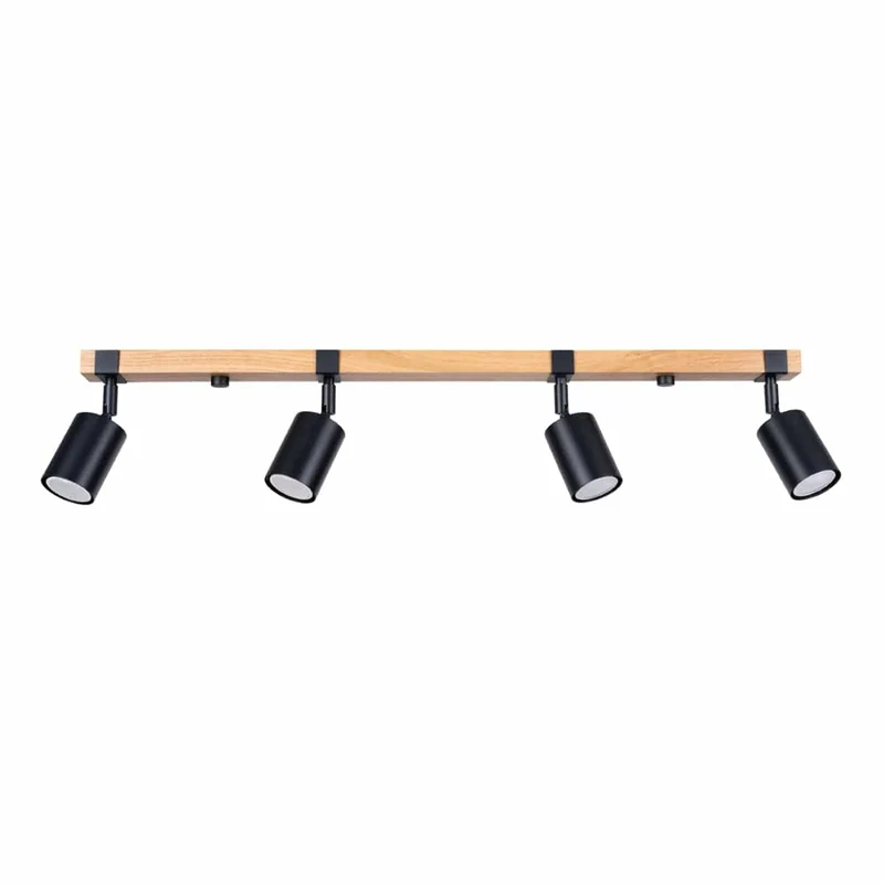 Fager Taklampa - 4-Ljus Svart - Riktad Belysning - Naturträ & Metall - Justerbara Skärmar - Stort Skandinaviskt Design - Energibesparande
