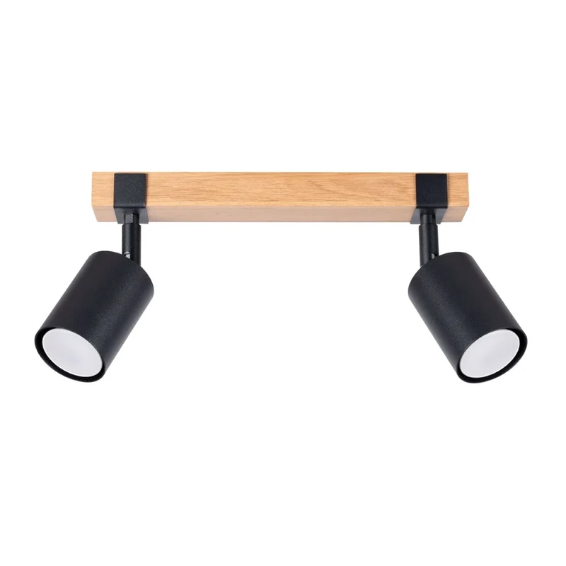 Fager Taklampa - 2-Ljus Svart - Riktad Belysning - Naturligt Trä & Metall - Justerbara Skärmar - Skandinavisk Minimalistisk Design - Energibesparande