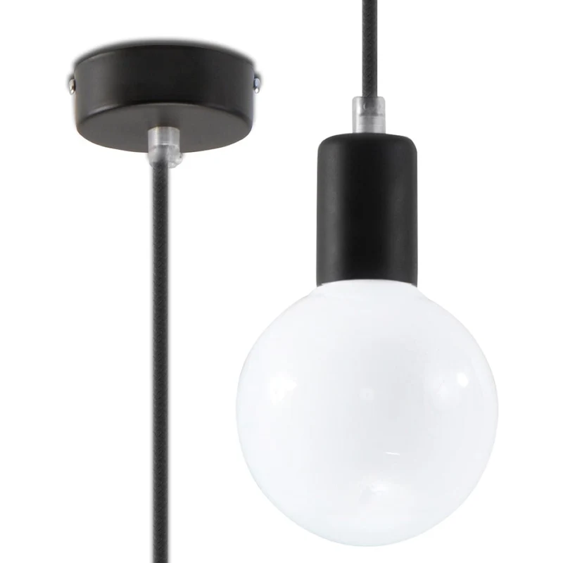 Edison Pendelampa - Svart Tyg & Stål - E27 Max 15W - Minimalistisk Design