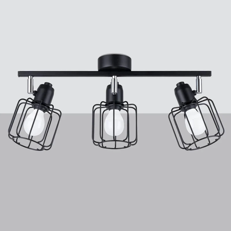 Taklampa Beluci 3 Svart - Loftstil - Justerbar Ljusvinkel - Hållbar Stålbyggnad - Industriell Minimalistisk Design - Utbytbara E27 Glödlampor