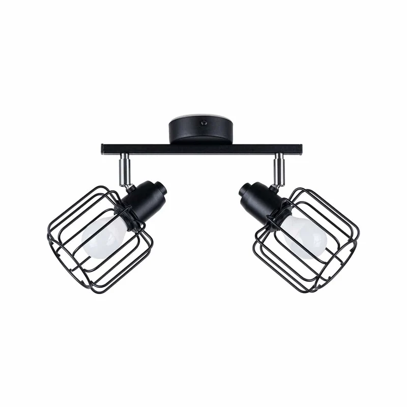 Taklampa Beluci 2 Svart - Loftstil - Justerbar ljusvinkel - Hållbar stålkonstruktion - Minimalistisk industriell design - Utbytbara E27-lampor