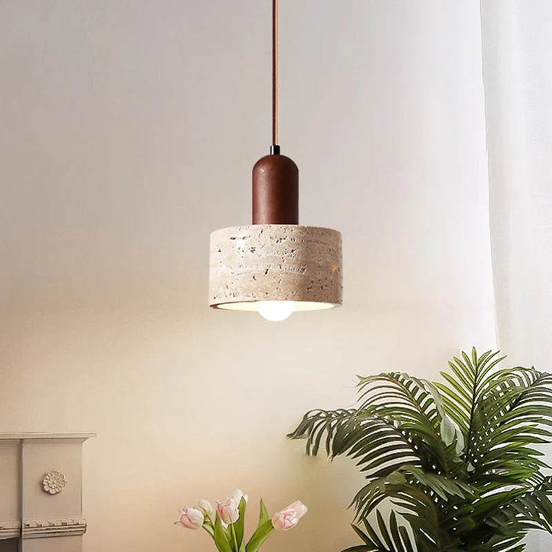 Wabi Sabi Pendellampa – Gul Marmor Belysning för Kök Ö och Matrum, Sladdpendel Design, Hållbart Travertinmaterial