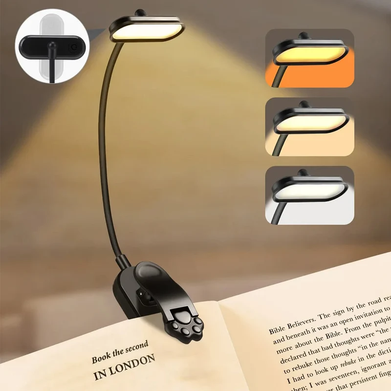Uppladdningsbar LED klämboklampa med 3 färger och flexibel gåsnek